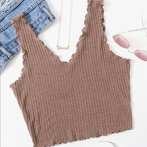 SHEIN NWOT v-neck crop top waffle knit tank top L